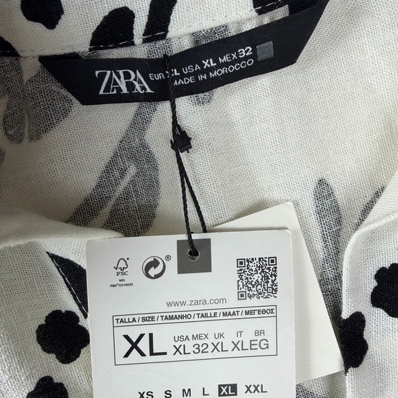 Linen Blend Zara Shirt Dress Minimalist Black White Print Button Down Pockets XL - Picture 11 of 16